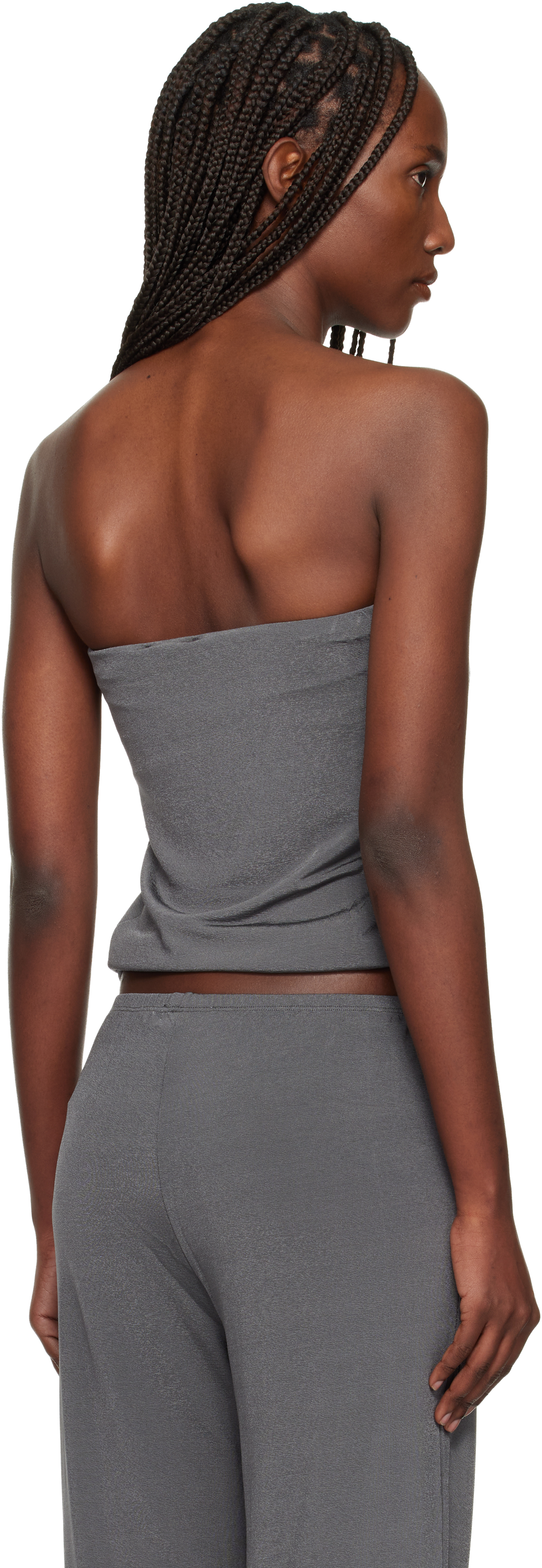 Gray Shiny Crêpe Jersey Bustier Top
