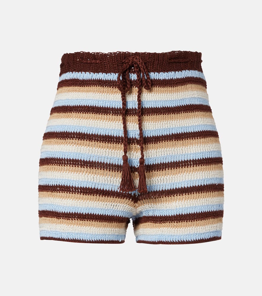 Striped cotton crochet shorts
