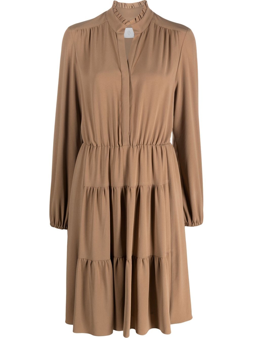 Tiered long-sleeved dress - Brown