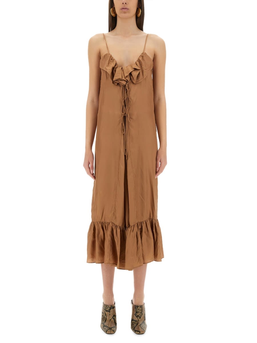 Light Brown Petticoat Dress With Ruffle
