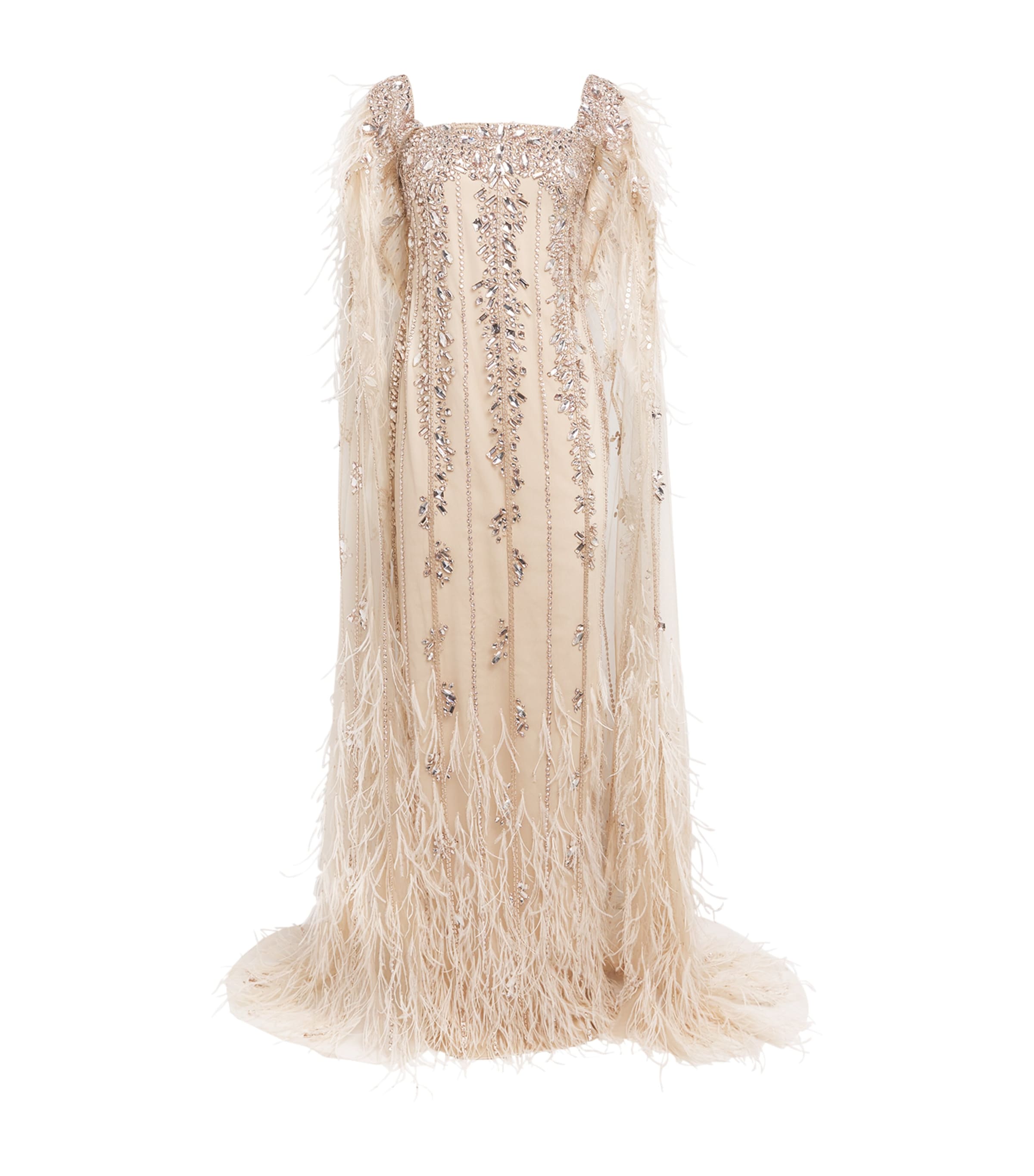 Pamella Roland Tulle Embellished Cape Gown