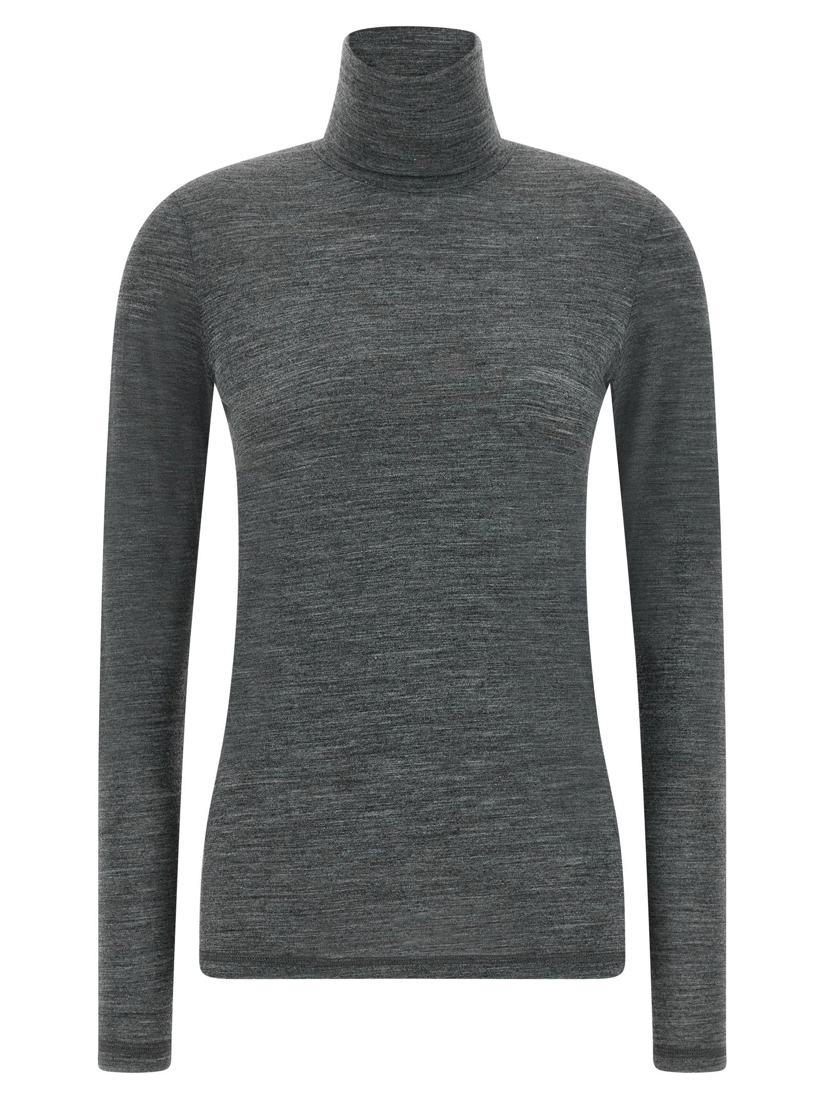 High-Neck Merino Knit Shirt — gray