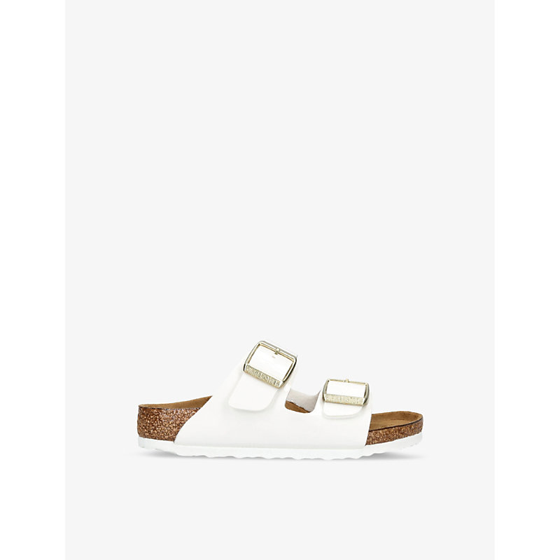 Womens White Arizona Double-strap Patent-leather Flat Sandals