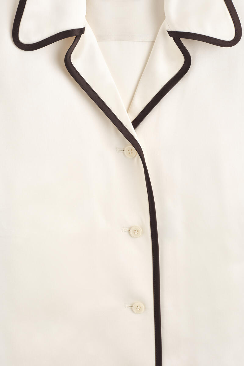 Contrast-Piped Satin Shirt