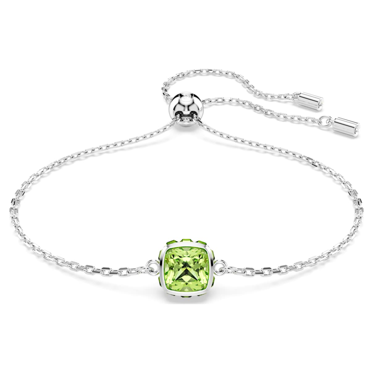 Birthstone bracelet, Square cut, August, Green, Rhodium plated
