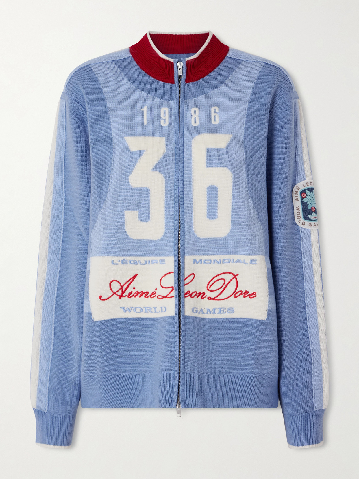 Jacquard-knit Wool Zip-up Cardigan - Blue