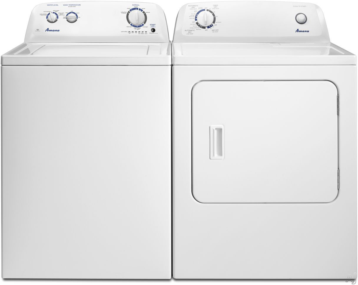 Amana Side-by-Side Top Load Washer and Electric Dryer Set in White AMWADREW