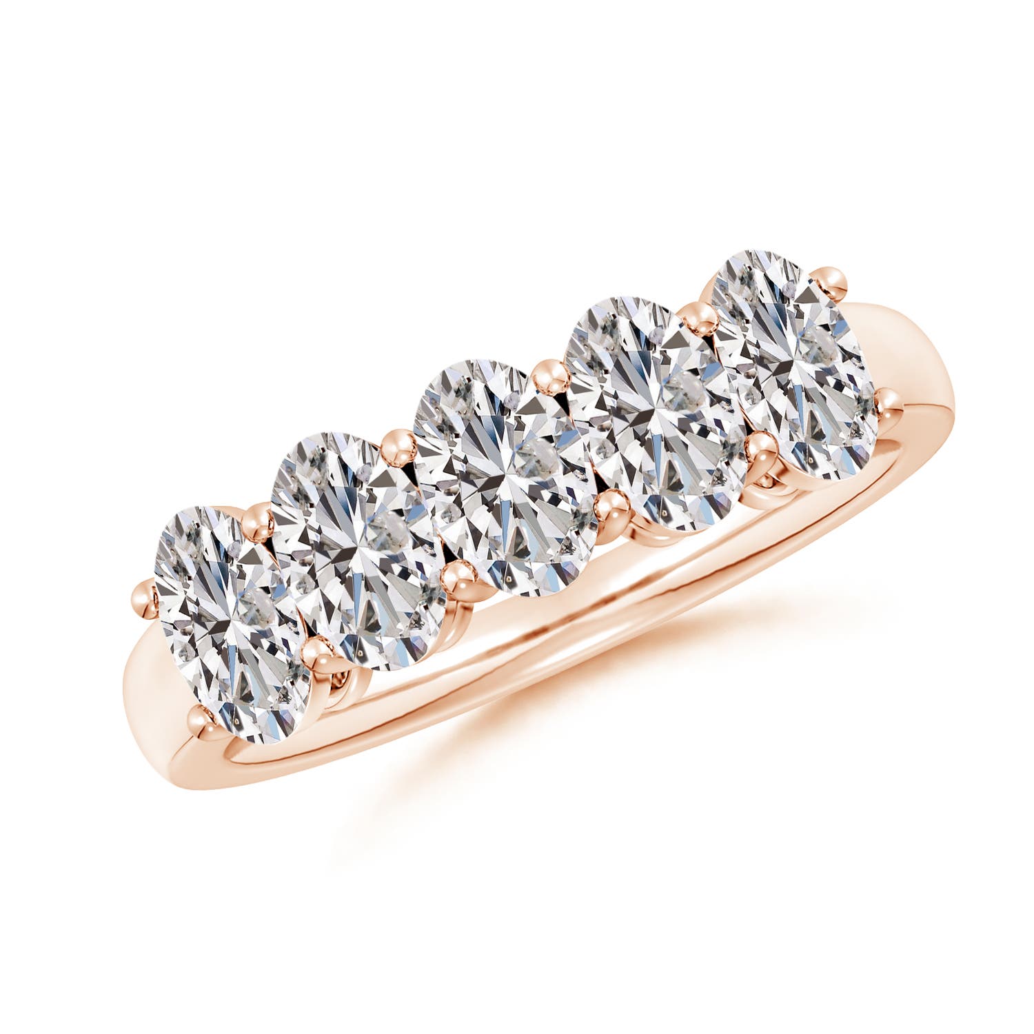 Angara 2.15 Carats Prong-Set Oval Diamond Five Stone Wedding Ring in 18K Rose Gold