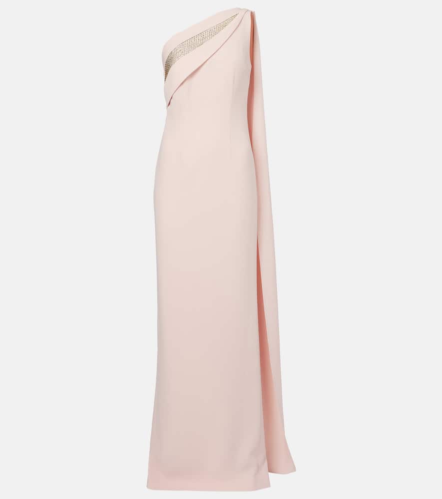 Embellished one-shoulder cady gown
