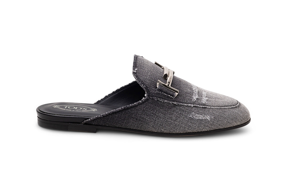 Denim Logo Mule — Black