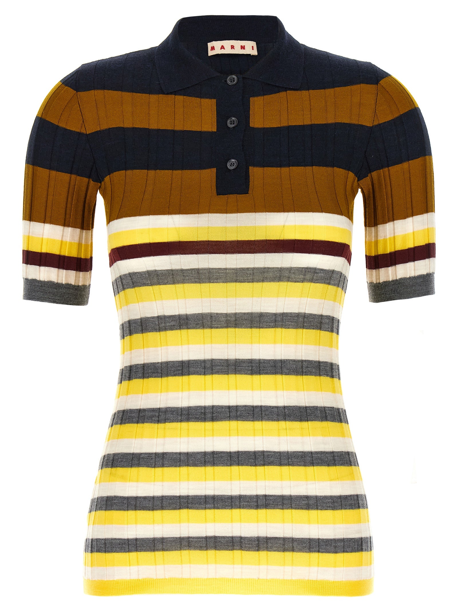 Virgin Wool Striped Polo Shirt — Navy