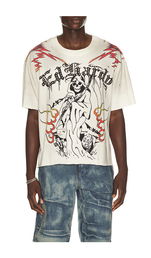 Ed Hardy By Appointment Only Reaper Cropped Boxy Tee in Cream. S. Also in M, L, XL/1X
