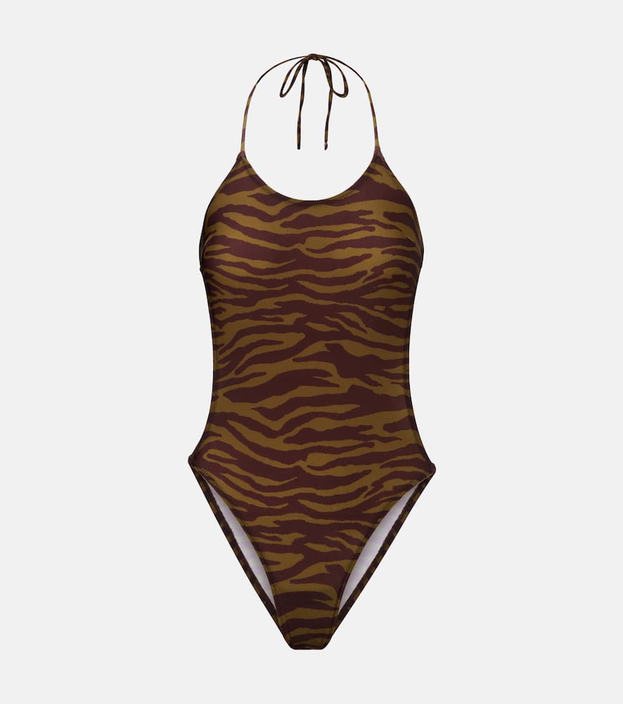 Zebra-print halterneck swimsuit