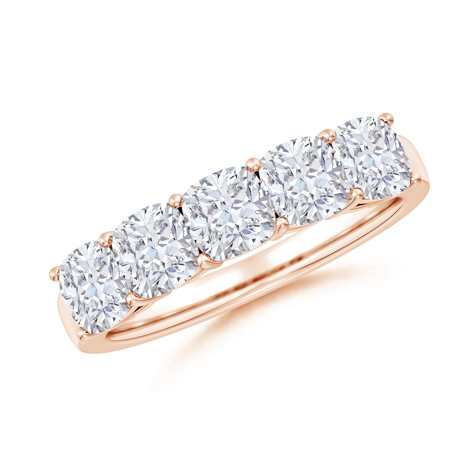 Angara 2.5 CTW Lab-Grown Prong-Set Cushion Diamond Five Stone Wedding Ring in 14K Rose Gold