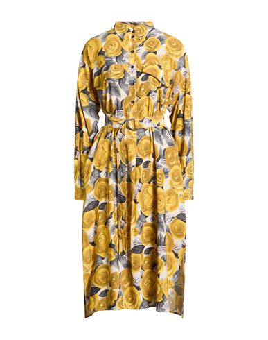 Woman Midi dress Yellow Size M Rayon, Polyester