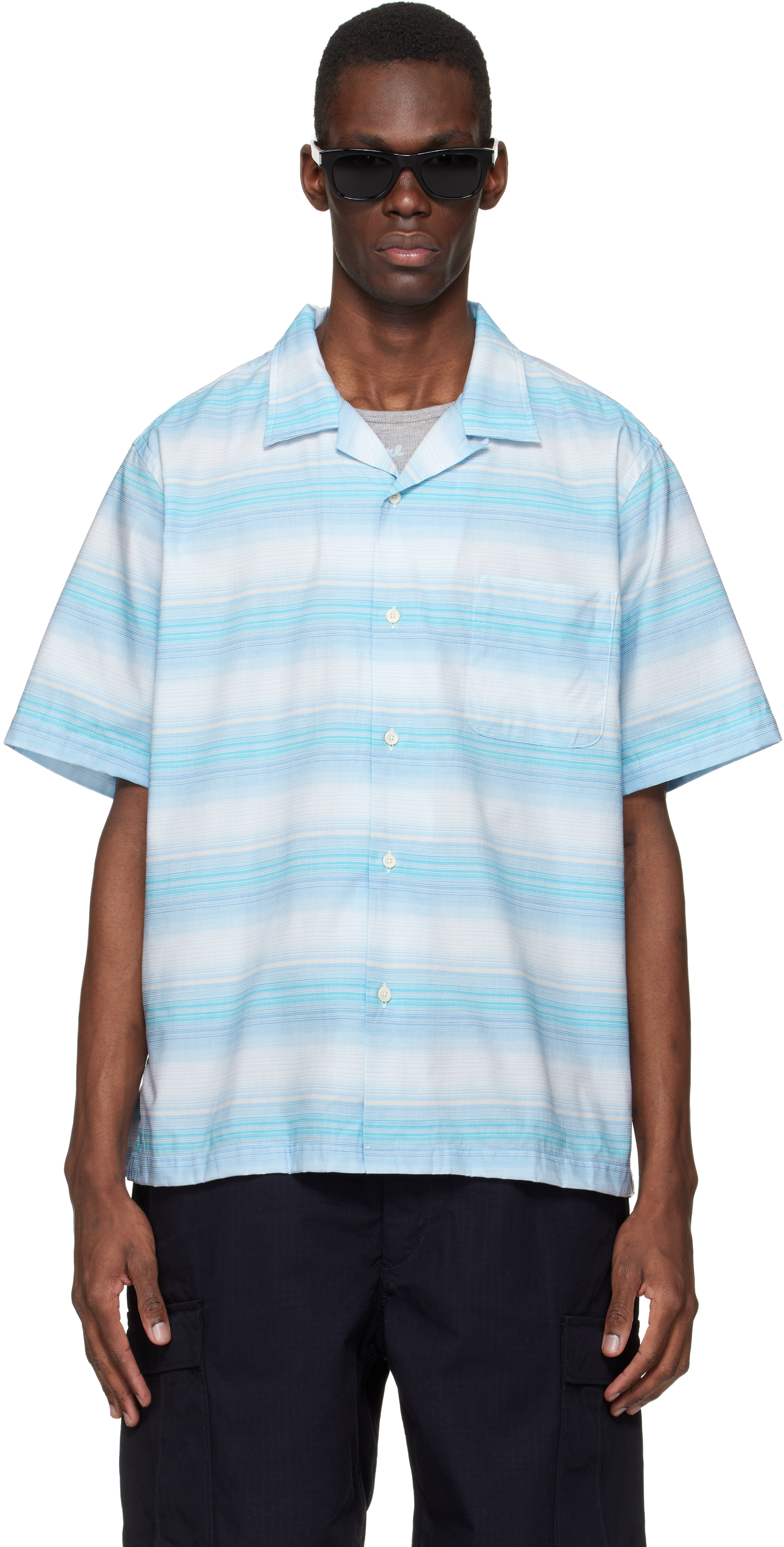 Blue Open Collar Pique S/S Shirt