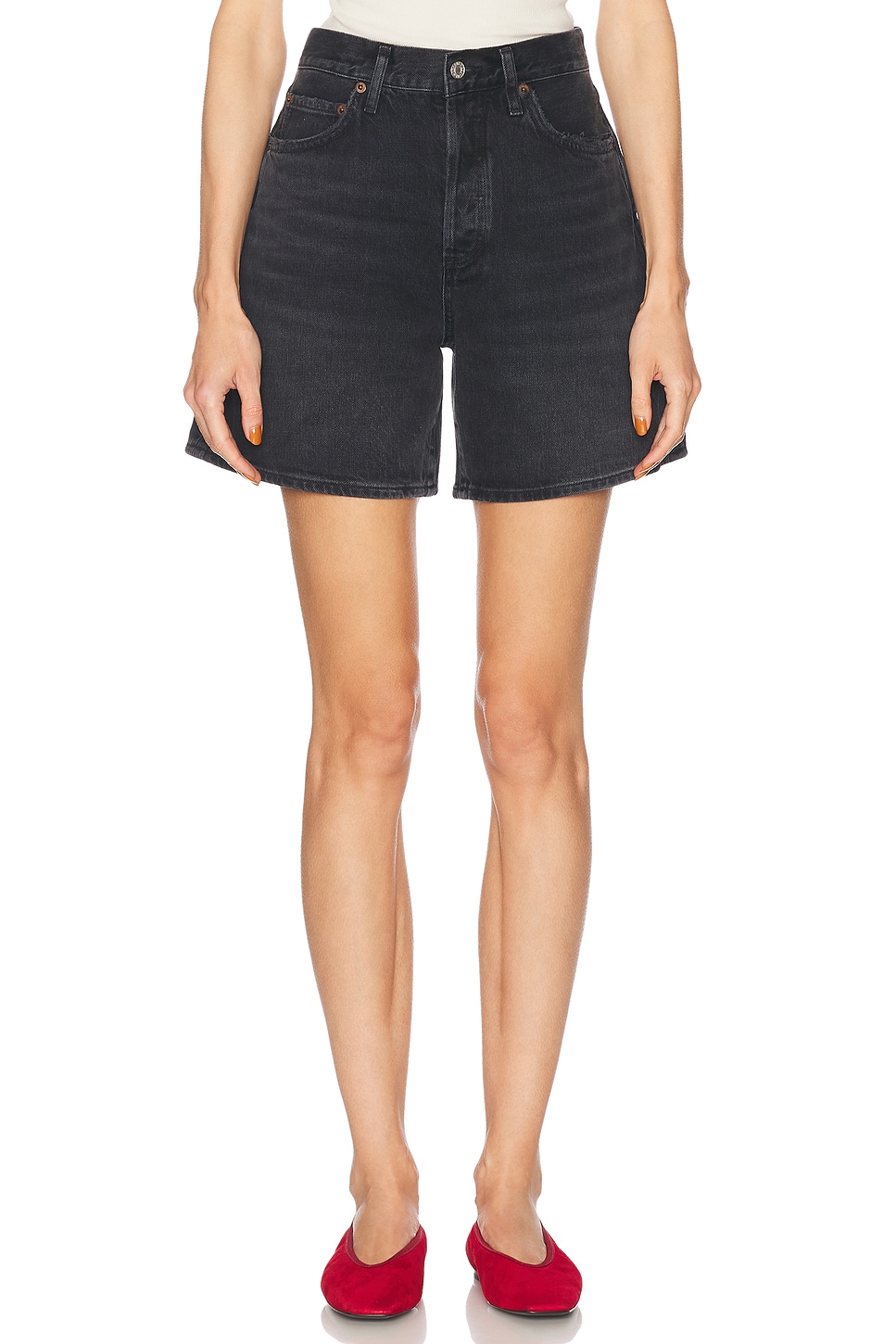 AGOLDE Dame High Rise Baggy Short in Hitch - Black. 33 also
