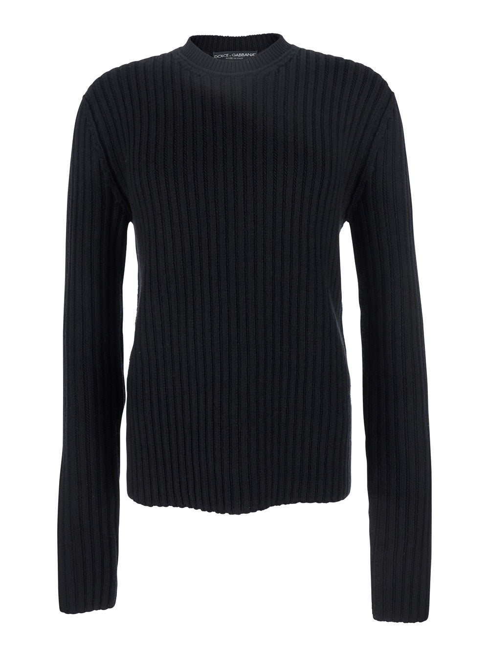 Virgin Wool Ribbed Knit Sweater — Black