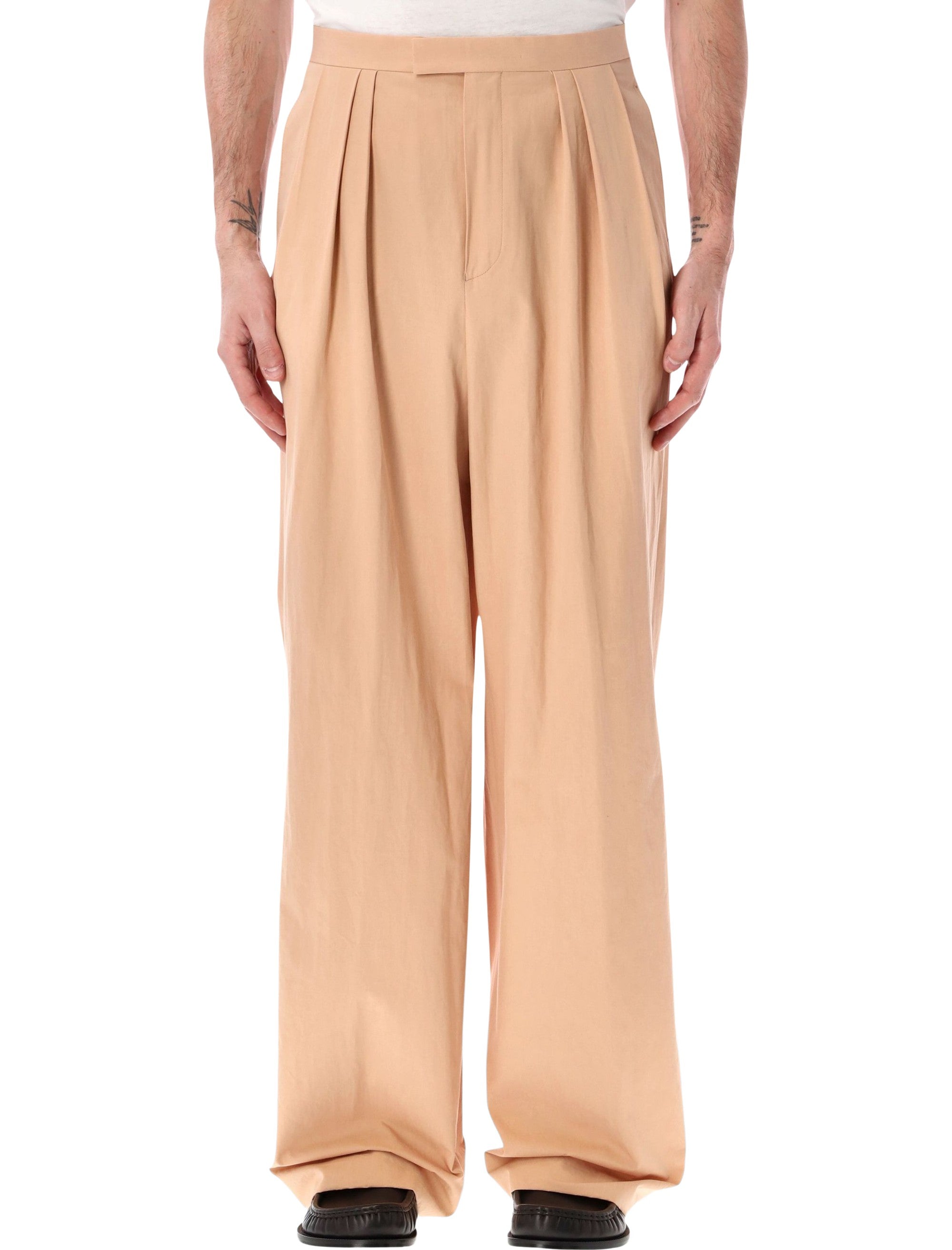 Pleated Denim Wide-leg Pants