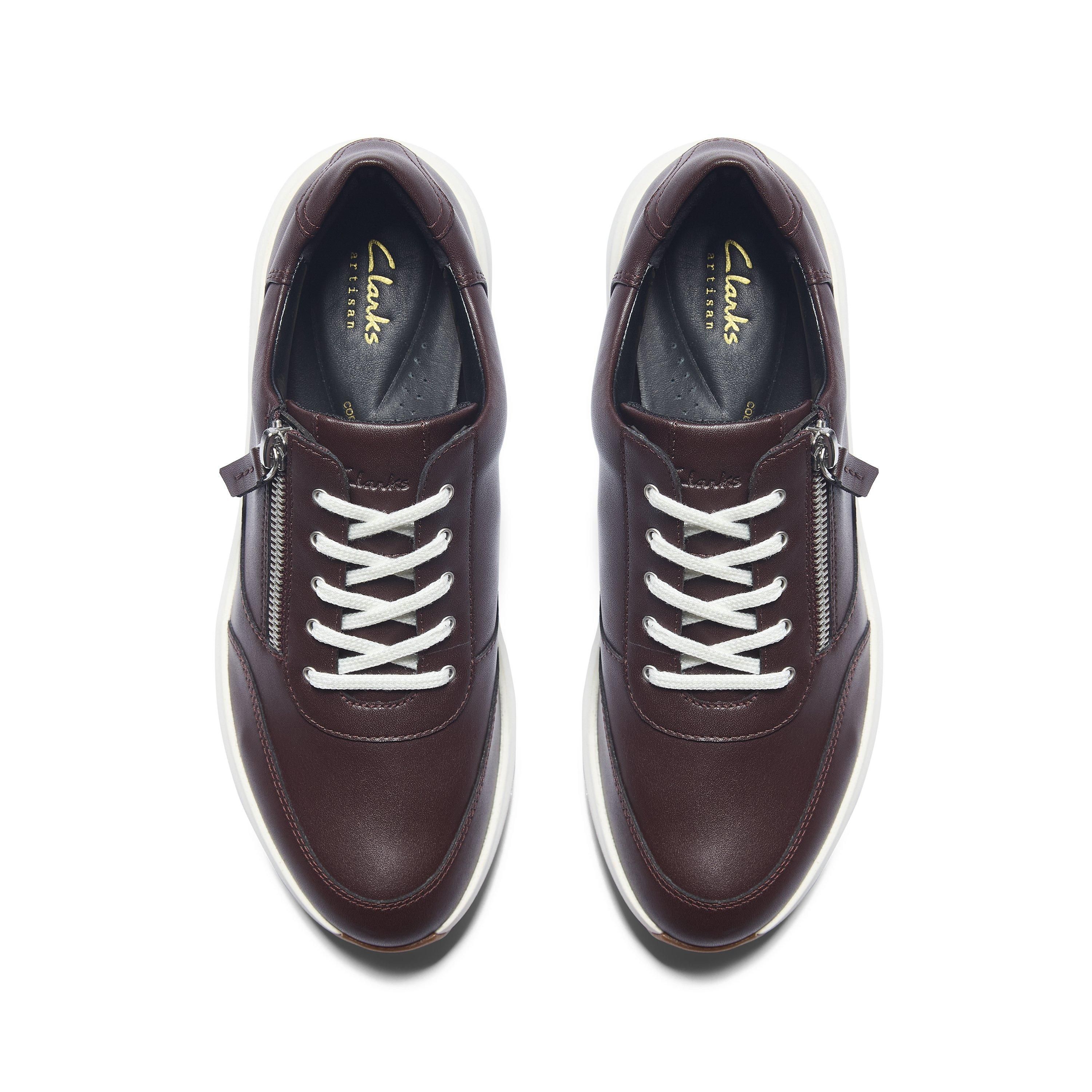 Clarks Women's Un Rio Zip Burgundy Leather Trainers in Red | : 5/Standard Fit