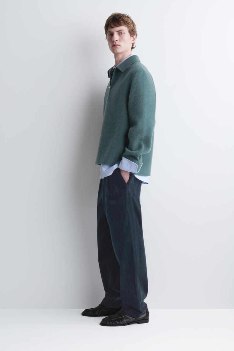 Double-Faced Wool-Blend Zip-Up Overshirt in Turquoise