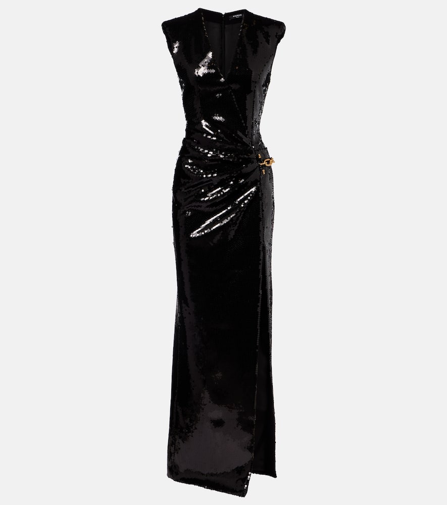 Chain-detail sequined gown