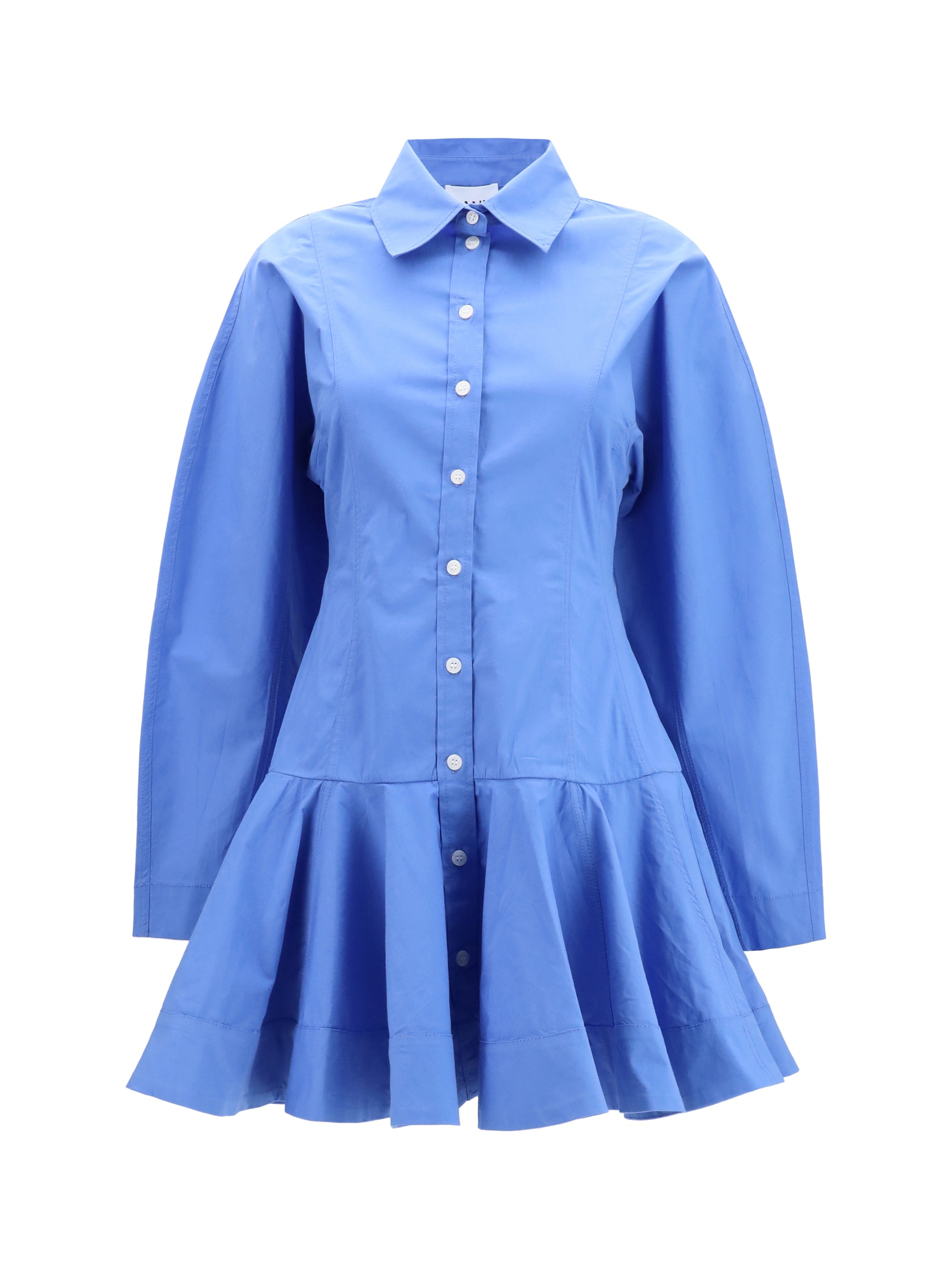 Cotton Balloon Skirt Shirt Dress — Blue