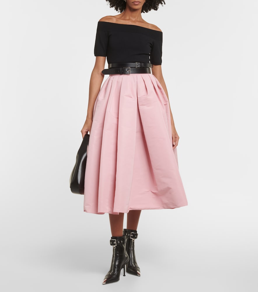 Pleated polyfaille midi skirt