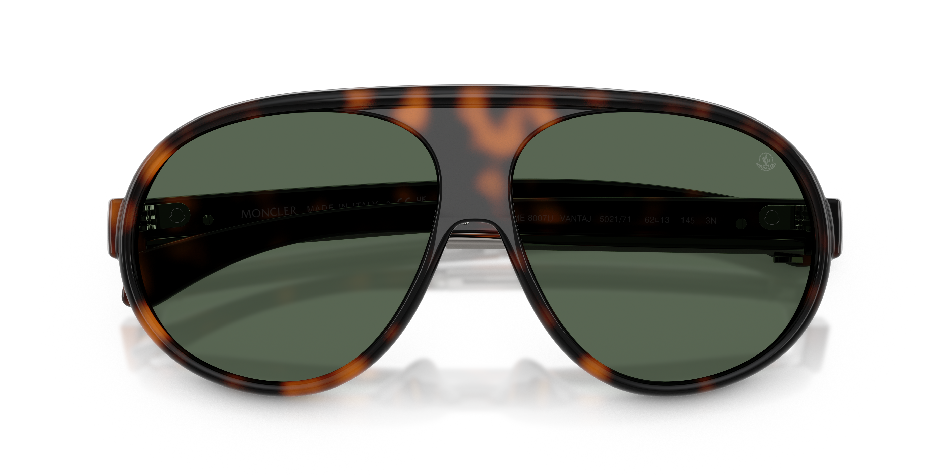 Moncler Uniseks Moncler ME8007U VANTAJ 502171 Zonnebrillen Geïnjecteerd Schildpad Groente Piloot Normaa