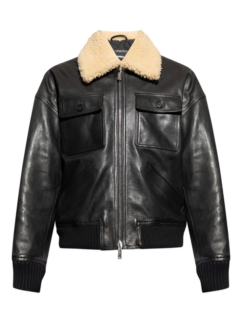 Leather bomber jacket - Black