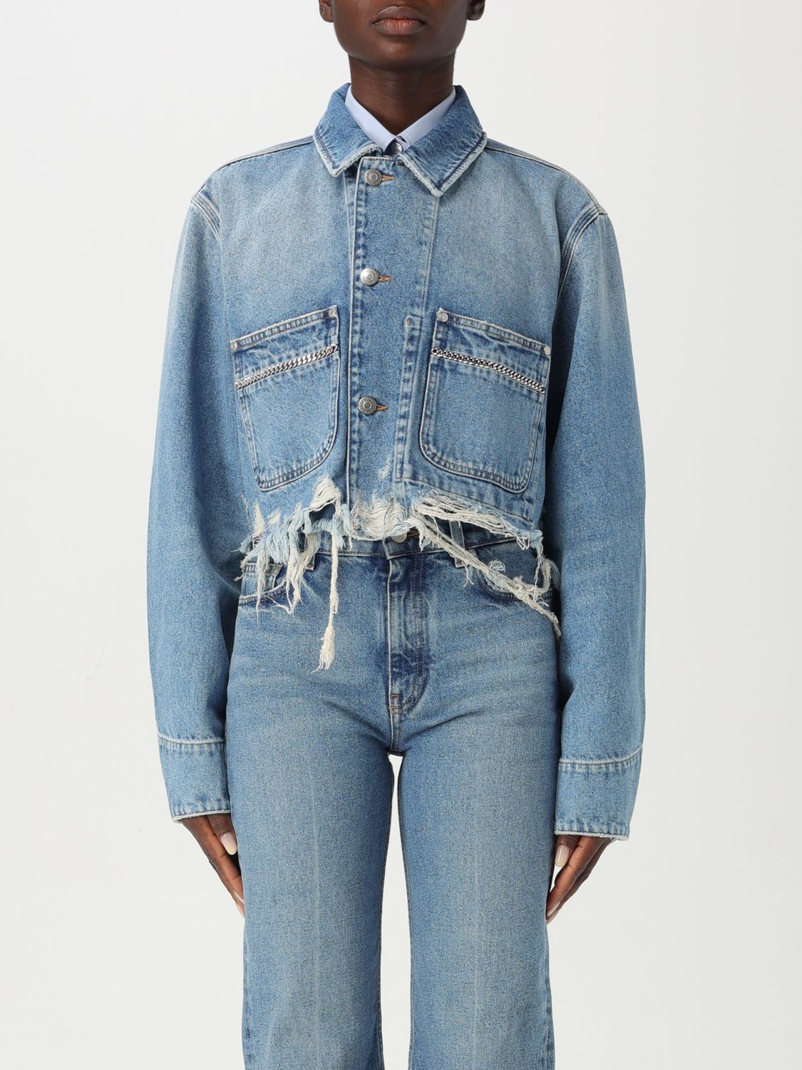 Chain-detailing denim jacket - Blue