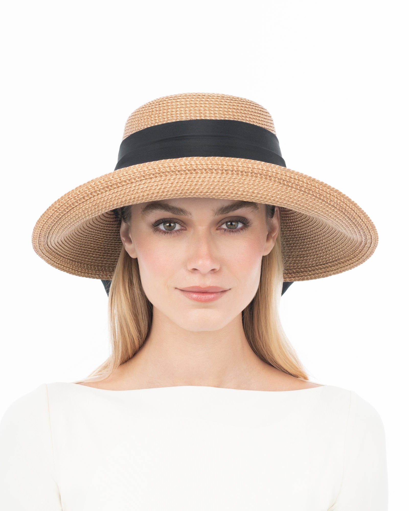 Loulou Women's Raffia Straw Sun Hat with Silk Drape and Bow for Women