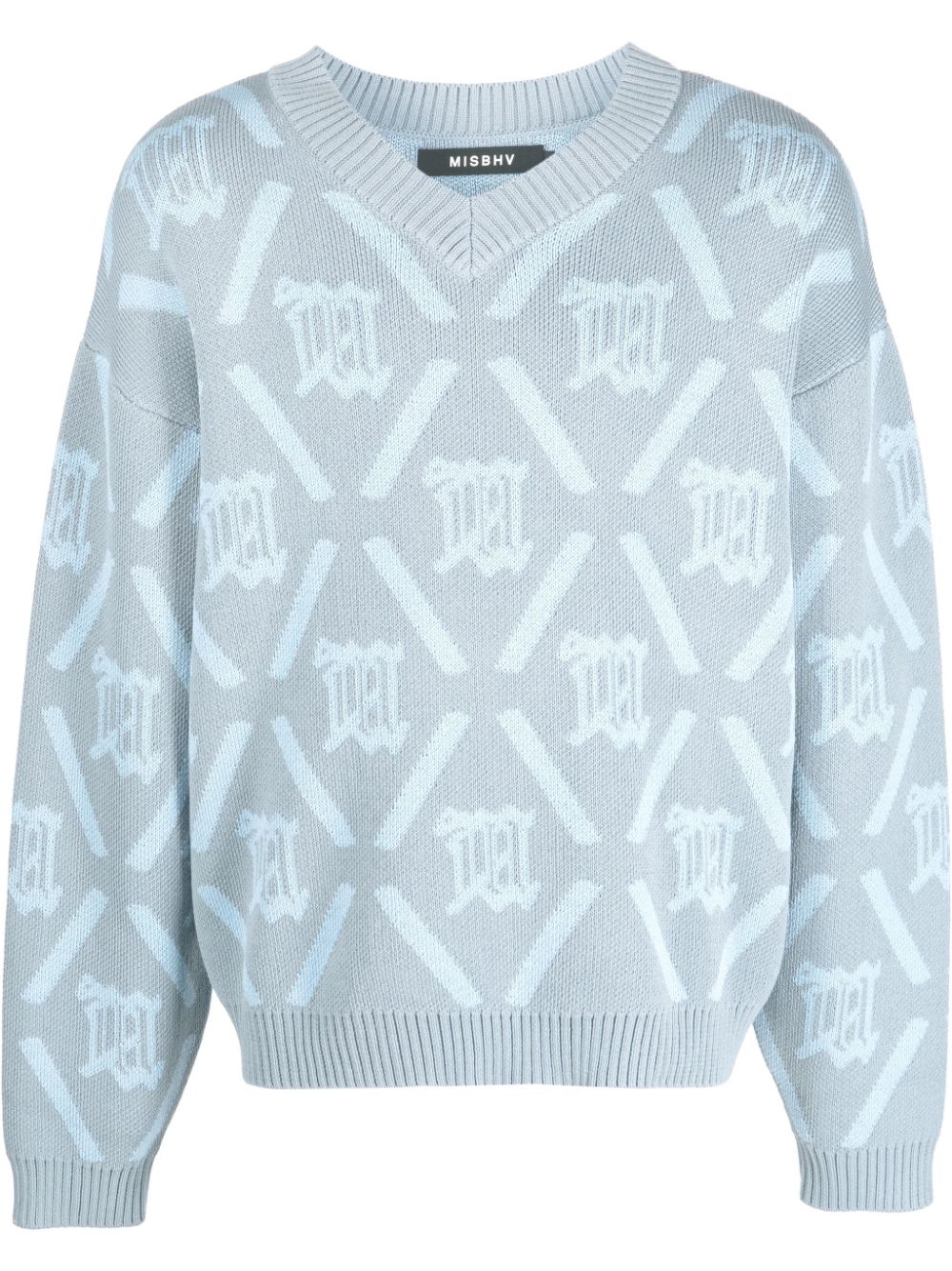 Intarsia-knit V-neck jumper - Blue