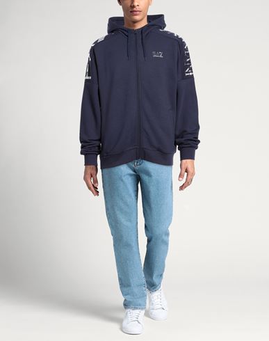 Man Sweatshirt Navy Size L Cotton, Polyester, Elastane