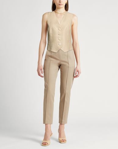 Woman Tailored Vest Khaki Size 6 Linen