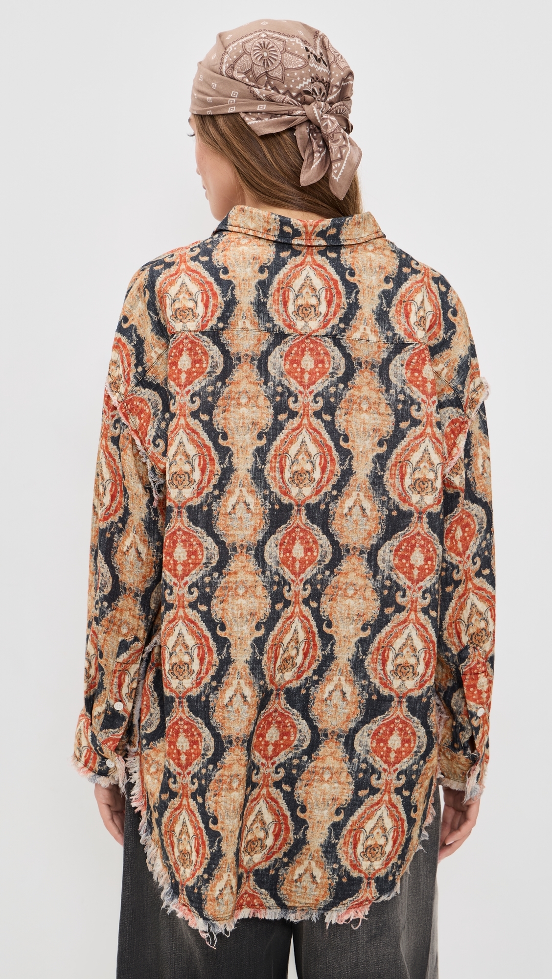 Shredded Seam Drop Neck Shirt Orange Dark Navy Multicolor