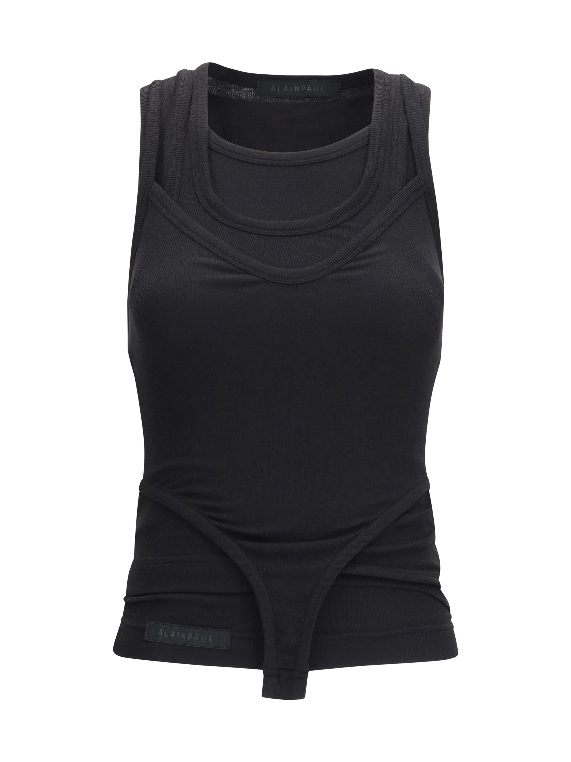 Layered Ribbed Tank Top — Black