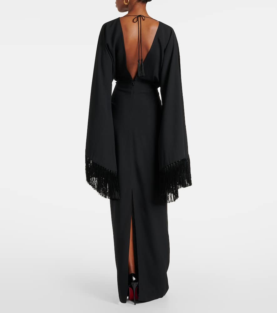 Magnifique fringed crêpe gown