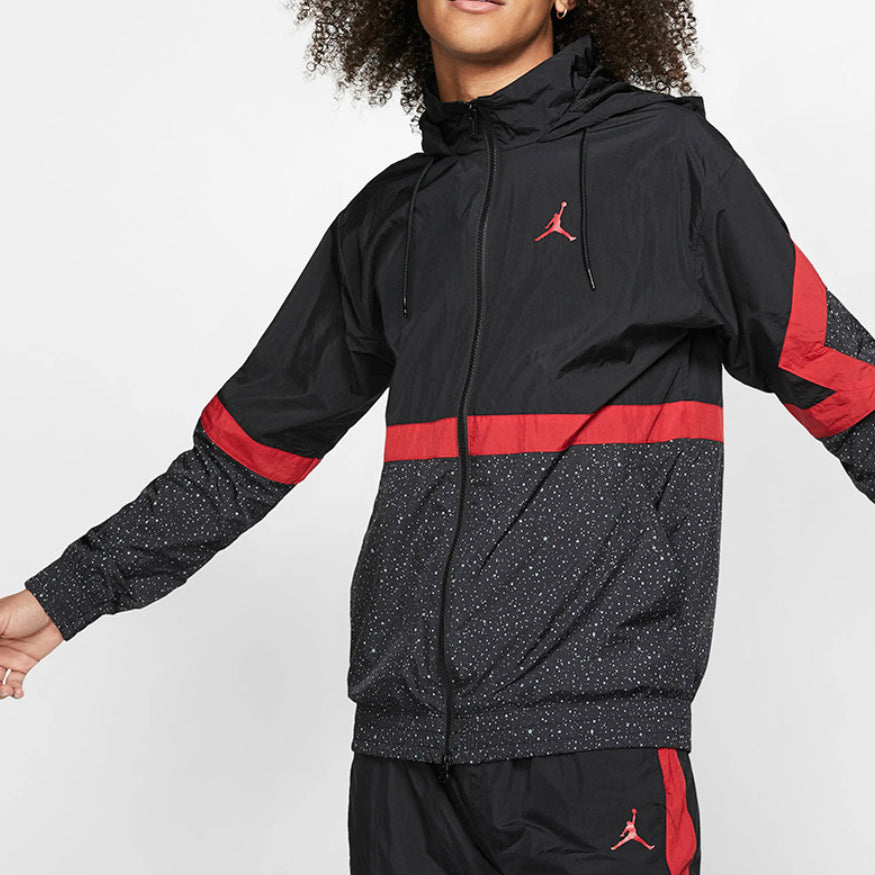 Diamond Cement Jacket Running Training Sports Hooded Jacket Black Red