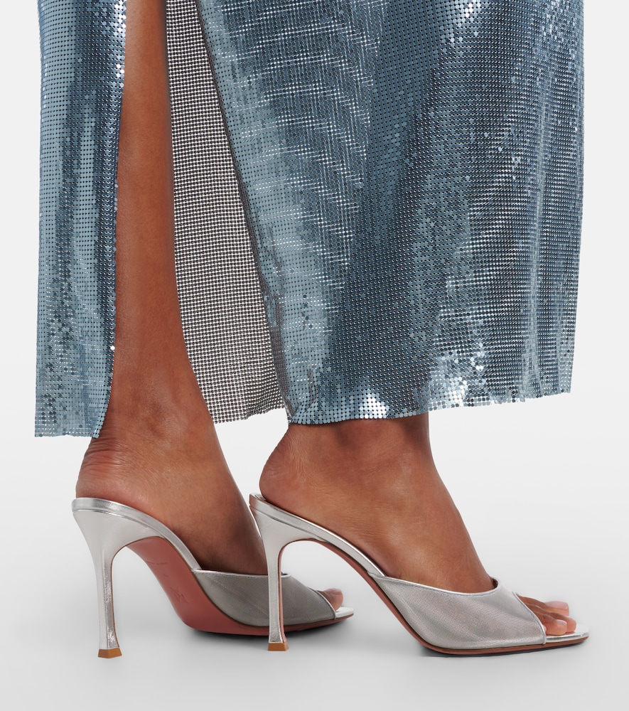 Alexa leather-trimmed mesh mules