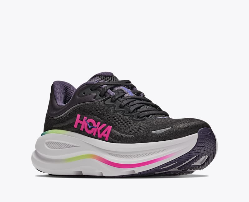 HOKA Women's Bondi 9 Shoes in Black/Neon Dragonfruit