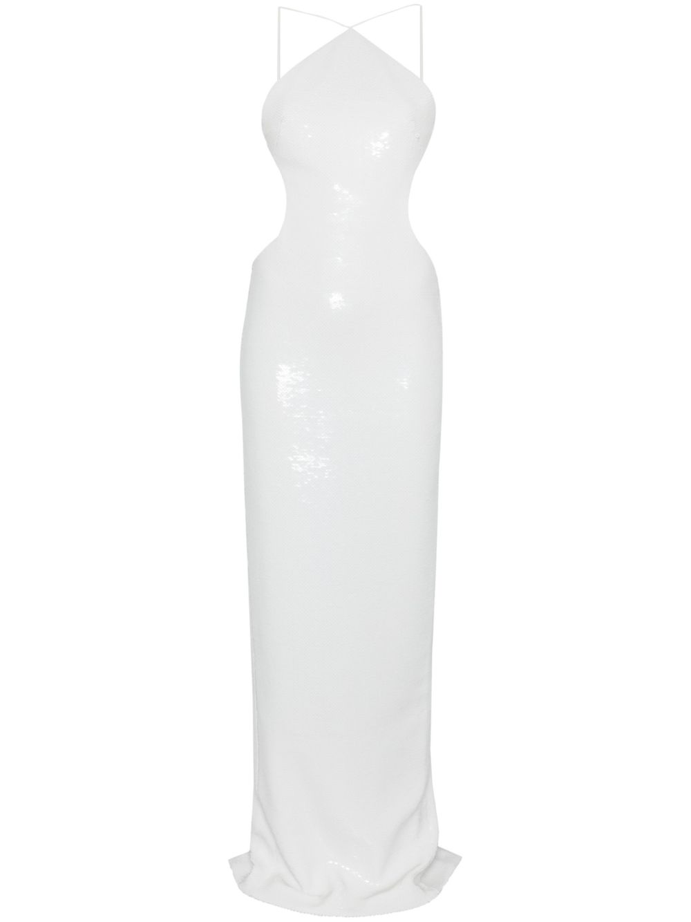 Sequin halterneck maxi dress - White