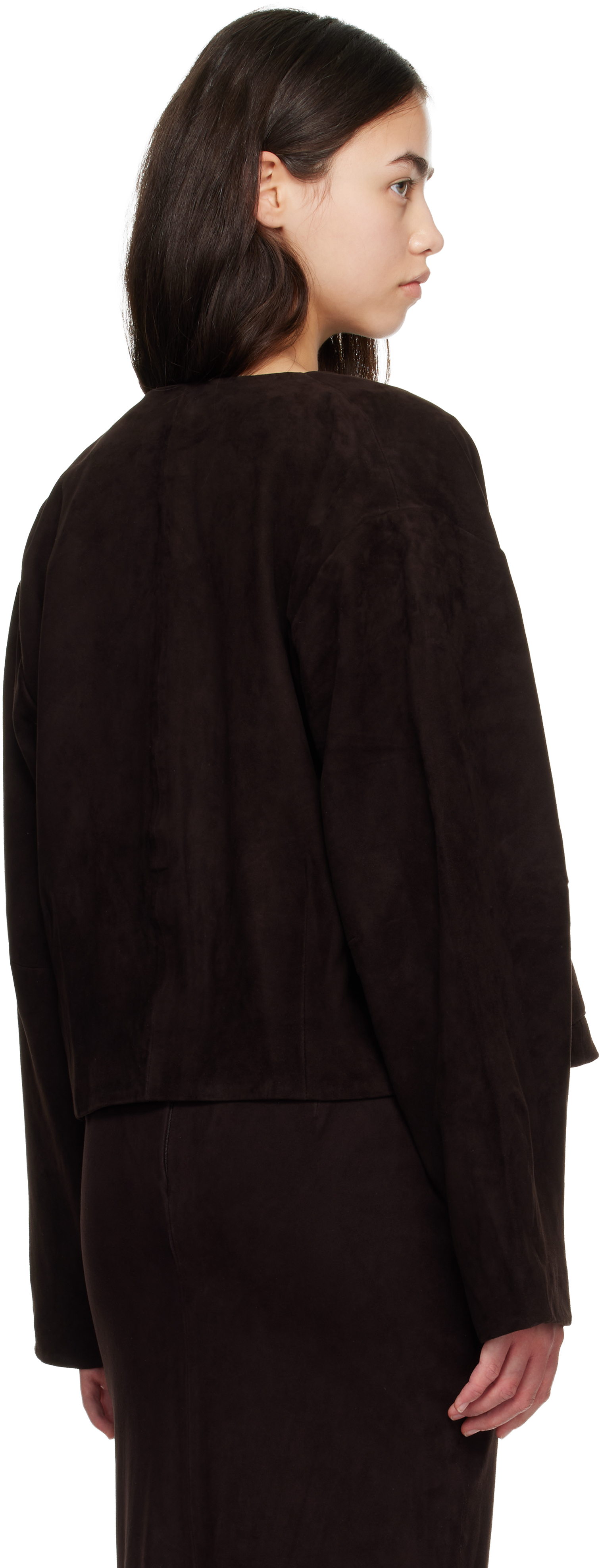 Brown Suede Utility Cocoon Bomber Jacket