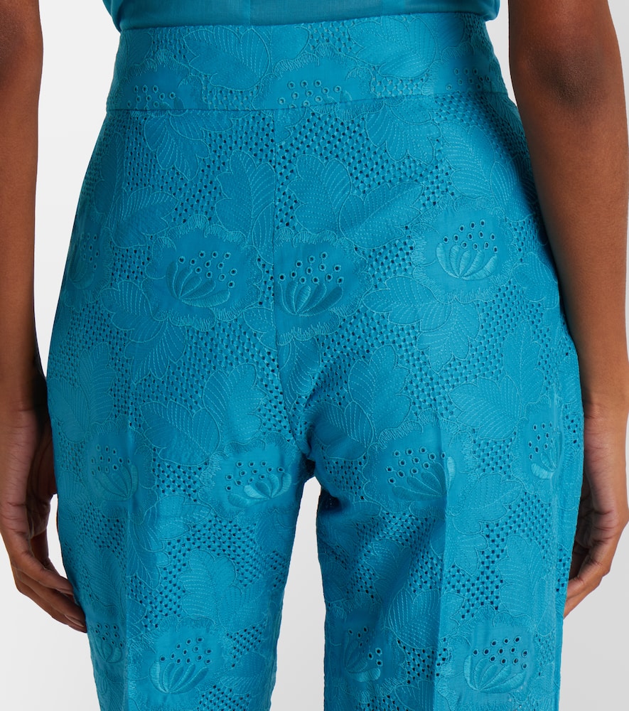 Broderie anglaise scalloped cotton straight pants