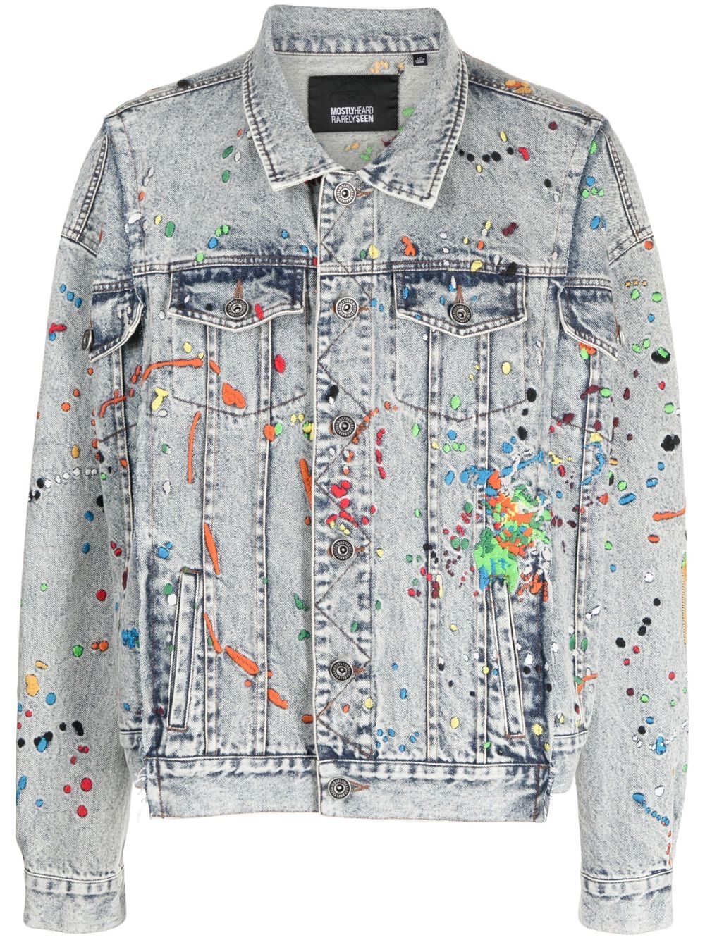 Paint-embroidered denim jacket - Blue