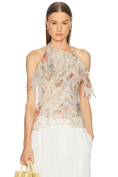 McQueen Halter Neck Ruffle Top in Ivory - Ivory. 38 also