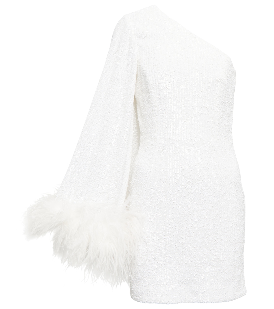 Davina feather-trimmed minidress