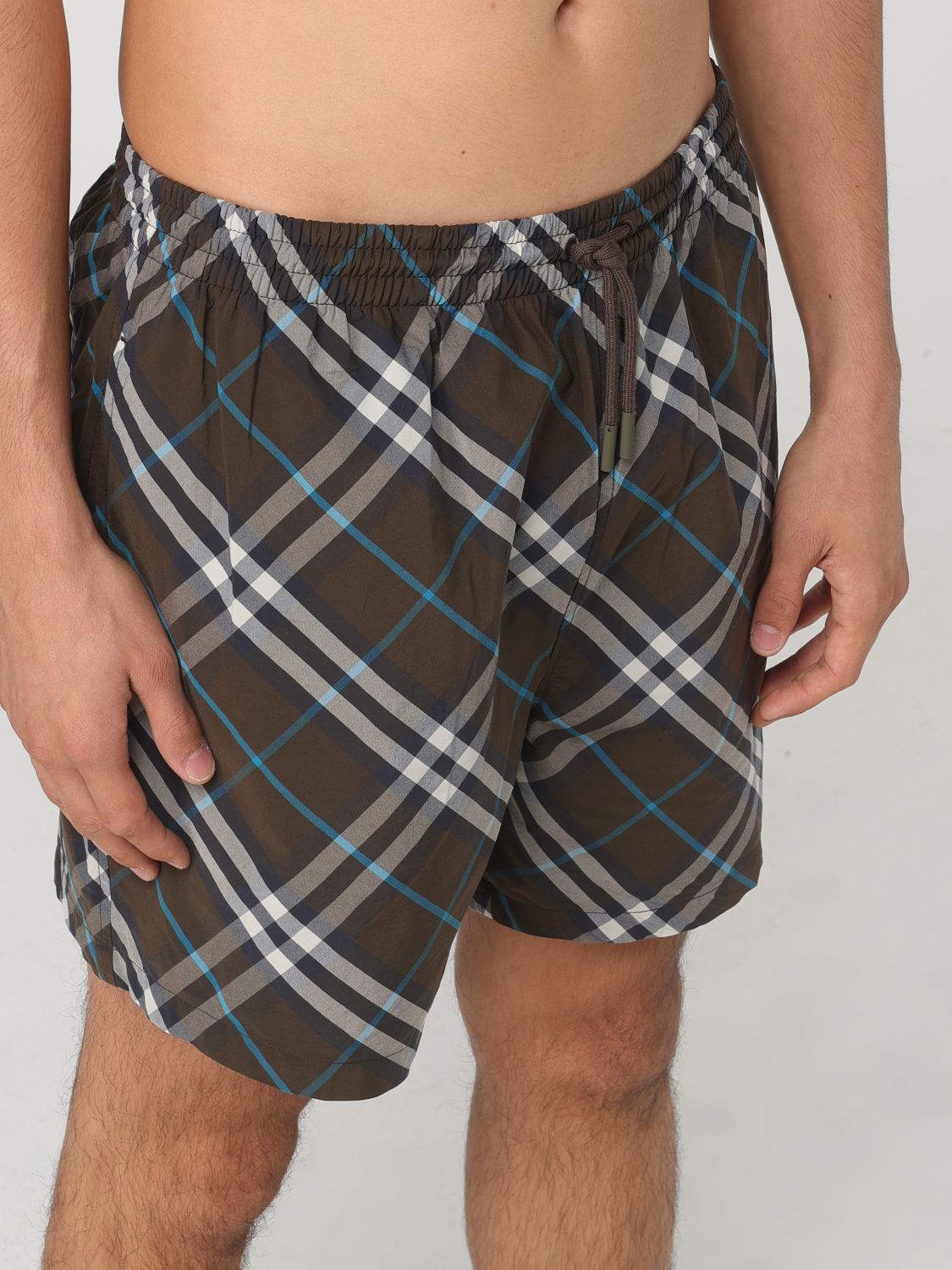 Checked drawstring-waist swim shorts - Green