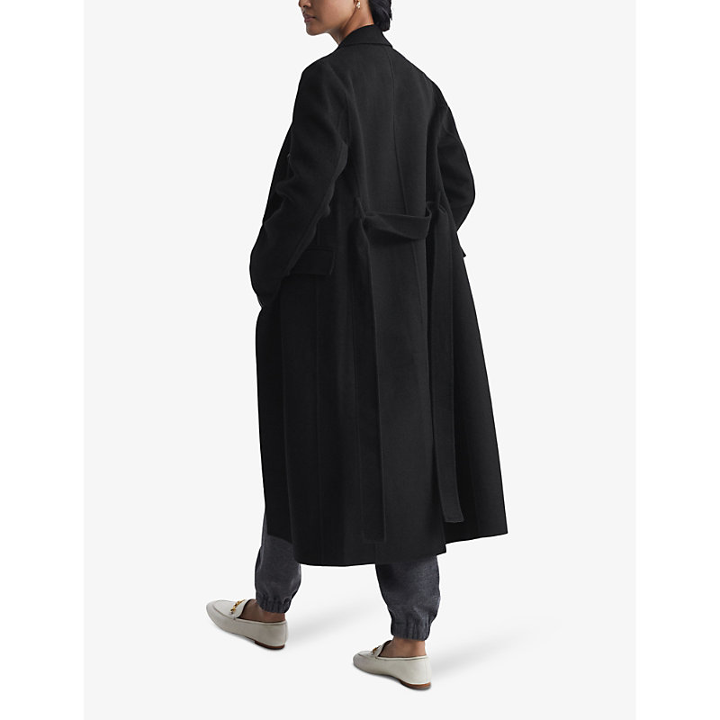 Womens Black Arla Double-breasted Belted Wool-blend Coat