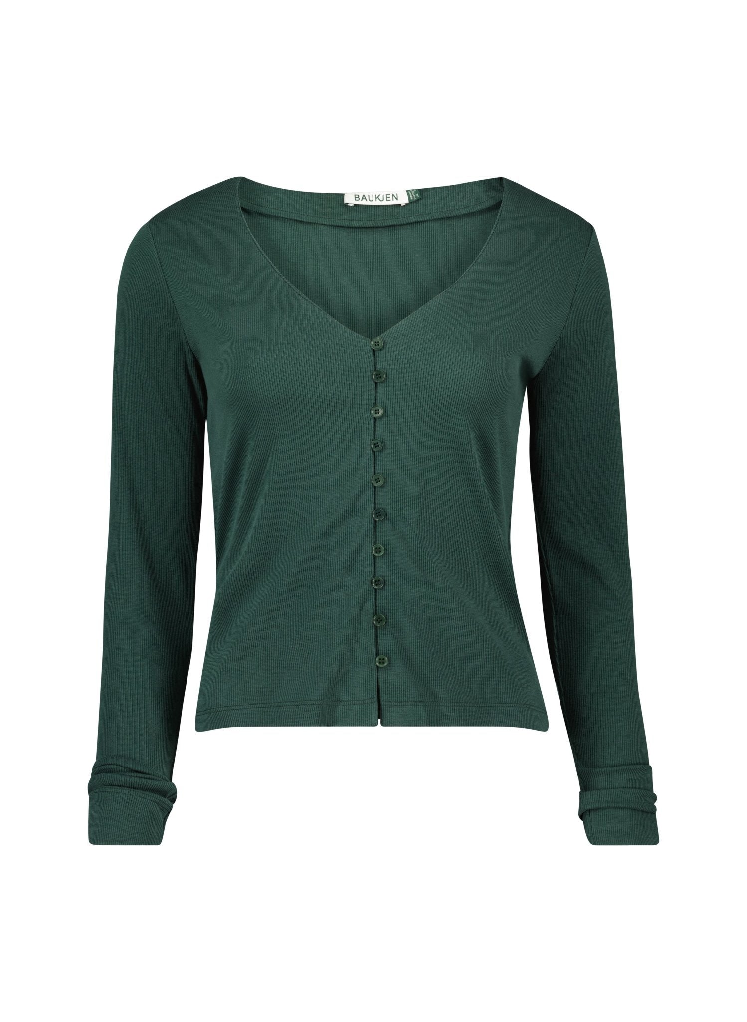Audrey Button Through V-Neck Top Forest Green